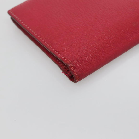 HERMES Wallet Leather Red Silver Auth 142361