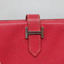 HERMES Wallet Leather Red Silver Auth 142361-12