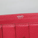 HERMES Wallet Leather Red Silver Auth 142361-14