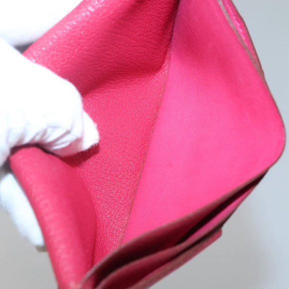 HERMES Wallet Leather Red Silver Auth 142361