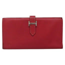 HERMES Wallet Leather Red Silver Auth 142361-2
