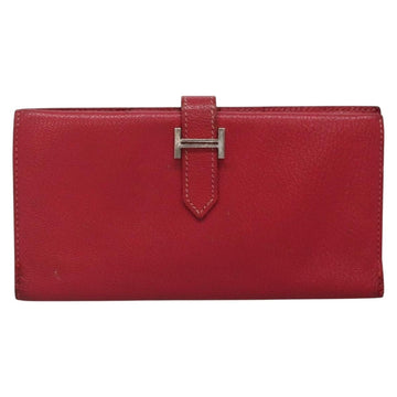 HERMES Wallet Leather Red Silver Auth 142361 - 0