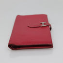 HERMES Wallet Leather Red Silver Auth 142361-5