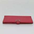 HERMES Wallet Leather Red Silver Auth 142361-6