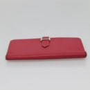 HERMES Wallet Leather Red Silver Auth 142361-7