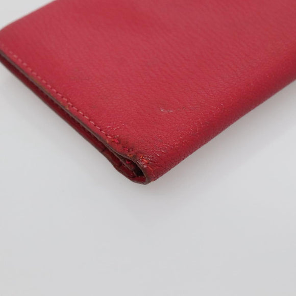 HERMES Wallet Leather Red Silver Auth 142361