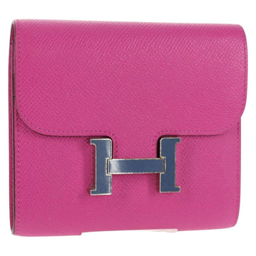 HERMES Constance Compact Wallet Leather Purple pink Auth 142362M