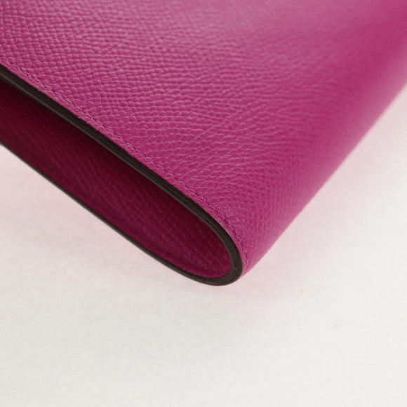 HERMES Constance Compact Wallet Leather Purple pink Auth 142362SAM