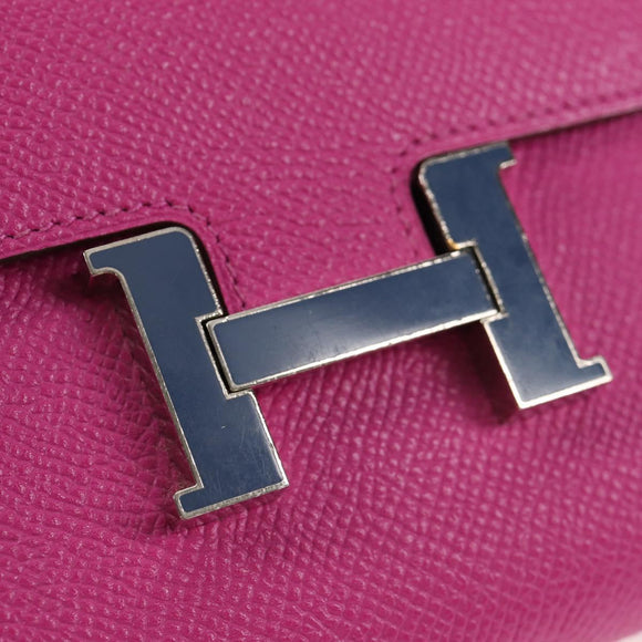 HERMES Constance Compact Wallet Leather Purple pink Auth 142362M