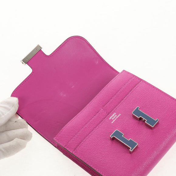 HERMES Constance Compact Wallet Leather Purple pink Auth 142362M