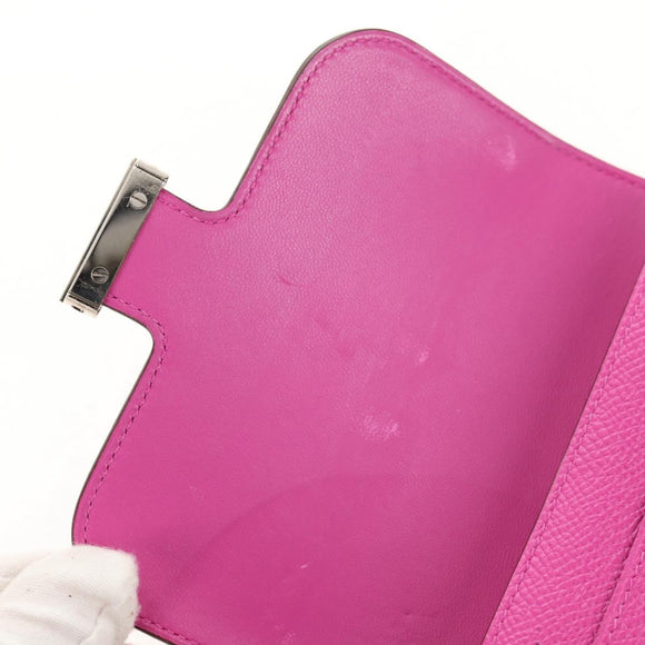 HERMES Constance Compact Wallet Leather Purple pink Auth 142362M