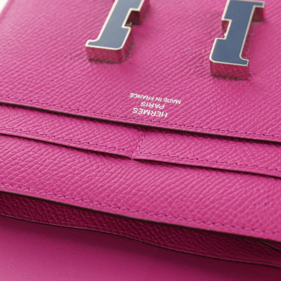 HERMES Constance Compact Wallet Leather Purple pink Auth 142362M