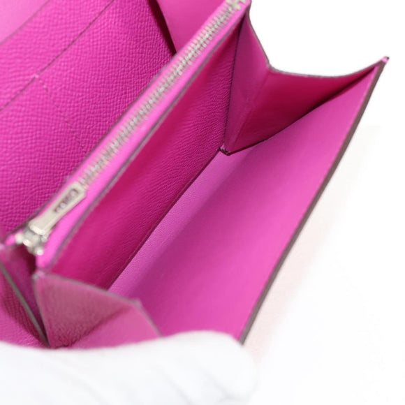 HERMES Constance Compact Wallet Leather Purple pink Auth 142362SAM