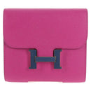 HERMES Constance Compact Wallet Leather Purple pink Auth 142362M-13