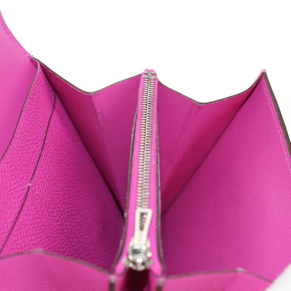 HERMES Constance Compact Wallet Leather Purple pink Auth 142362SAM