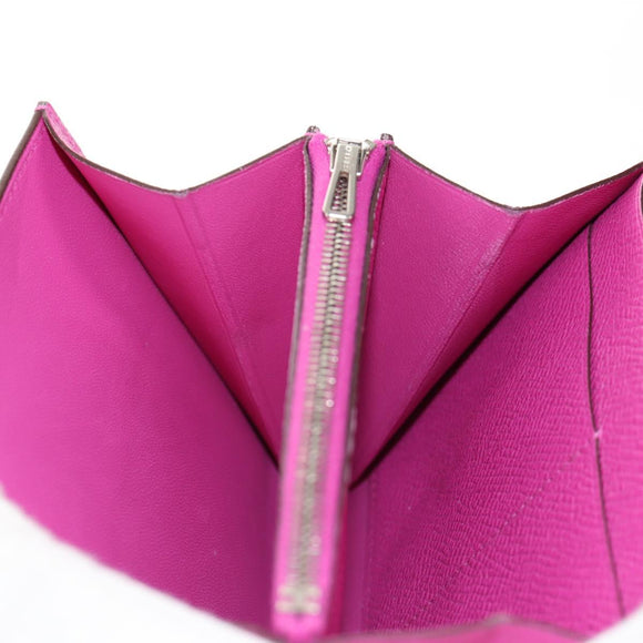 HERMES Constance Compact Wallet Leather Purple pink Auth 142362M