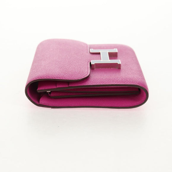 HERMES Constance Compact Wallet Leather Purple pink Auth 142362M