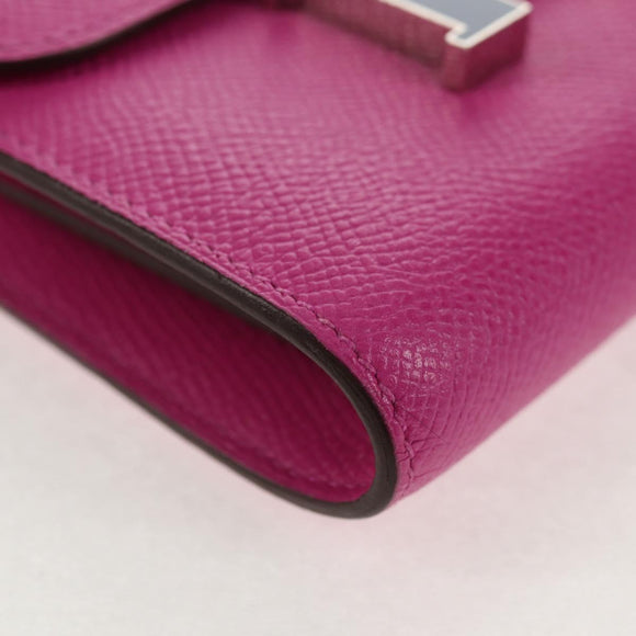 HERMES Constance Compact Wallet Leather Purple pink Auth 142362M