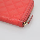 CHANEL Matelasse Long Wallet Caviar Skin Pink Gold CC Auth 142363-10