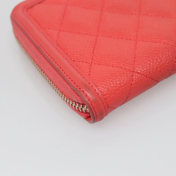 CHANEL Matelasse Long Wallet Caviar Skin Pink Gold CC Auth 142363