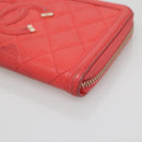 CHANEL Matelasse Long Wallet Caviar Skin Pink Gold CC Auth 142363-8