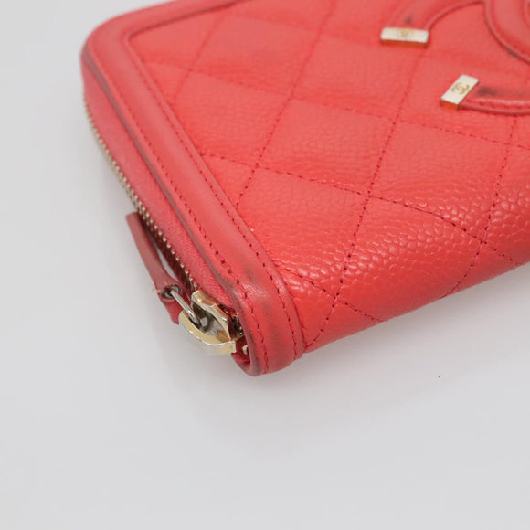 CHANEL Matelasse Long Wallet Caviar Skin Pink Gold CC Auth 142363