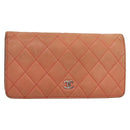 CHANEL Matelasse Long Wallet Lamb Skin Orange Silver CC Auth 142365-1