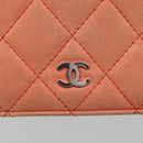 CHANEL Matelasse Long Wallet Lamb Skin Orange Silver CC Auth 142365-17