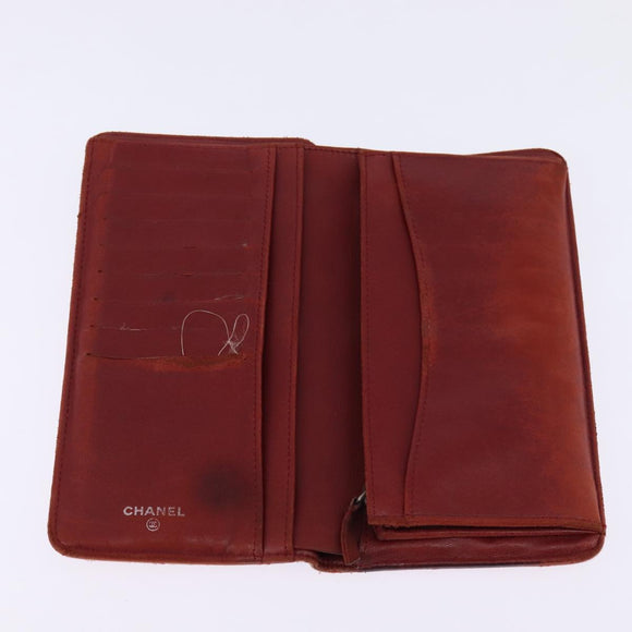 CHANEL Matelasse Long Wallet Lamb Skin Orange Silver CC Auth 142365