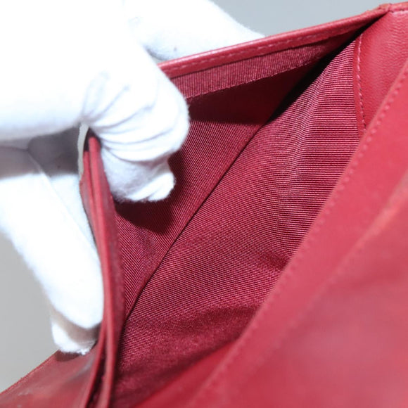 CHANEL Matelasse Long Wallet Lamb Skin Orange Silver CC Auth 142365