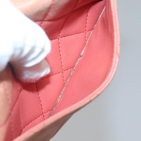 CHANEL Matelasse Long Wallet Lamb Skin Orange Silver CC Auth 142365