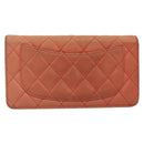 CHANEL Matelasse Long Wallet Lamb Skin Orange Silver CC Auth 142365-2