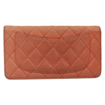 CHANEL Matelasse Long Wallet Lamb Skin Orange Silver CC Auth 142365 - 0