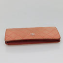CHANEL Matelasse Long Wallet Lamb Skin Orange Silver CC Auth 142365-6