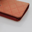 CHANEL Matelasse Long Wallet Lamb Skin Orange Silver CC Auth 142365-7