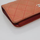 CHANEL Matelasse Long Wallet Lamb Skin Orange Silver CC Auth 142365-14