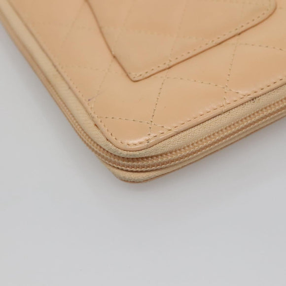 CHANEL Cambon Line Matelasse Long Wallet Calf Skin Orange Silver CC Auth 142366