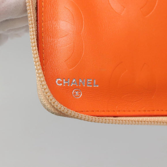 CHANEL Cambon Line Matelasse Long Wallet Calf Skin Orange Silver CC Auth 142366