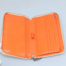 CHANEL Cambon Line Matelasse Long Wallet Calf Skin Orange Silver CC Auth 142366-15