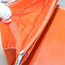 CHANEL Cambon Line Matelasse Long Wallet Calf Skin Orange Silver CC Auth 142366-16