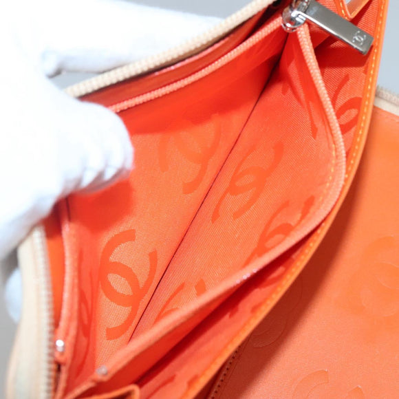 CHANEL Cambon Line Matelasse Long Wallet Calf Skin Orange Silver CC Auth 142366