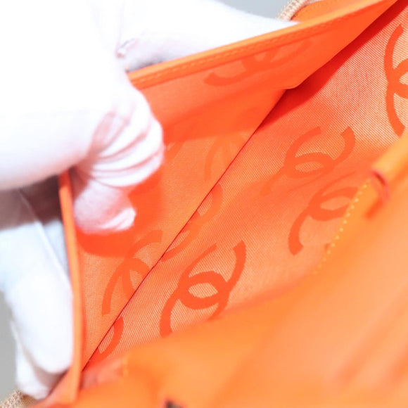 CHANEL Cambon Line Matelasse Long Wallet Calf Skin Orange Silver CC Auth 142366