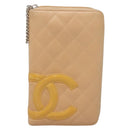 CHANEL Cambon Line Matelasse Long Wallet Calf Skin Orange Silver CC Auth 142366-2