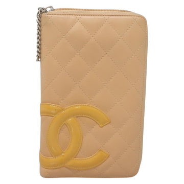 CHANEL Cambon Line Matelasse Long Wallet Calf Skin Orange Silver CC Auth 142366 - 0