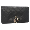 CHANEL Matelasse Long Wallet Lamb Skin Black Gold CC Auth 142368-1