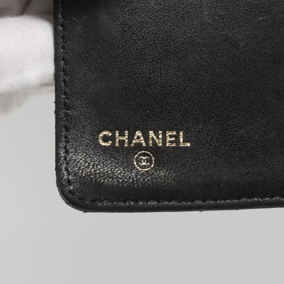 CHANEL Matelasse Long Wallet Lamb Skin Black Gold CC Auth 142368