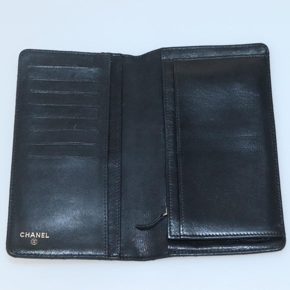 CHANEL Matelasse Long Wallet Lamb Skin Black Gold CC Auth 142368