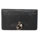 CHANEL Matelasse Long Wallet Lamb Skin Black Gold CC Auth 142368-13