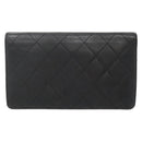 CHANEL Matelasse Long Wallet Lamb Skin Black Gold CC Auth 142368-2