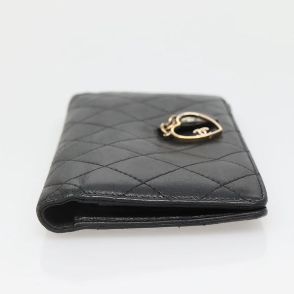 CHANEL Matelasse Long Wallet Lamb Skin Black Gold CC Auth 142368